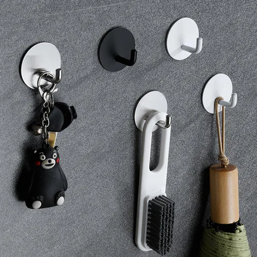 Vista 3 de dophee 5 ganchos de pared autoadhesivos de acero inoxidable negro, adhesivo sin perforación, perchero para colgar toallas, abrigos, ropa, llaves