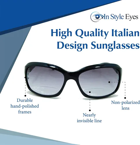 Vista 3 de In Style Eyes Circle Power - Lentes de sol bifocales de lectura con montura completa, diseño italiano, montura grande, lente no polarizada