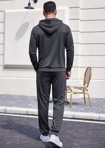 Vista 3 de COOFANDY Conjunto deportivo de 2 piezas de manga larga para hombre, conjunto casual con capucha