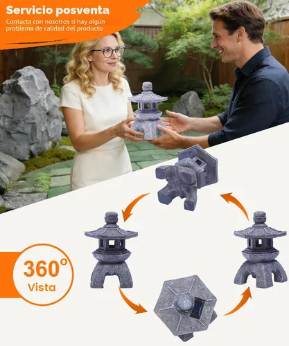 Vista 3 de Nacome - Estatua de lámpara de pagoda solar para jardín, decoración zen asiática para interiores y exteriores para paisaje, balcón, jardín, patio