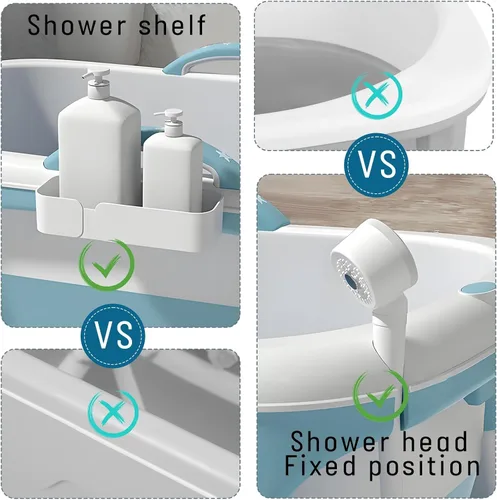 Vista 9 de Bañera plegable portátil para adultos, bañera de remojo plegable con Azul