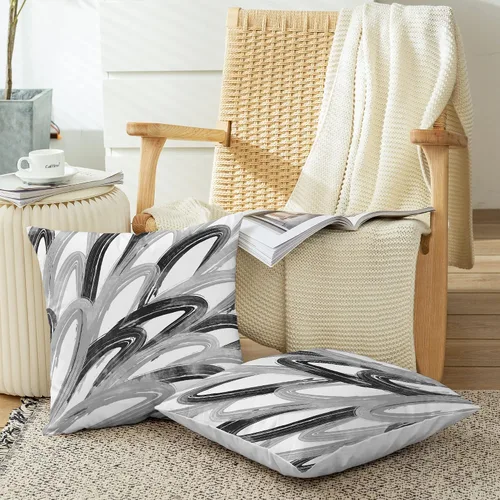 Vista 3 de CaliTime Juego de 2 fundas de almohada decorativas de vellón de dos tonos con plumas abstractas para sofá, cama, decoración de casa rural, 16 x 16