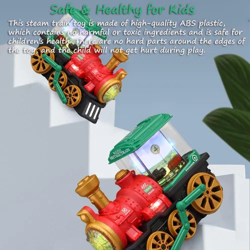 Vista 5 de Miracland Tren de vapor retro con función de pulverización de niebla, juguete locomotora vintage con rueda universal, luces y música y carro Verde