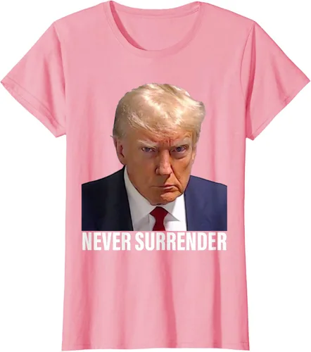 Vista 13 de Camiseta Pro Trump Mugshot Never Surrender para hombre y mujer, Negro