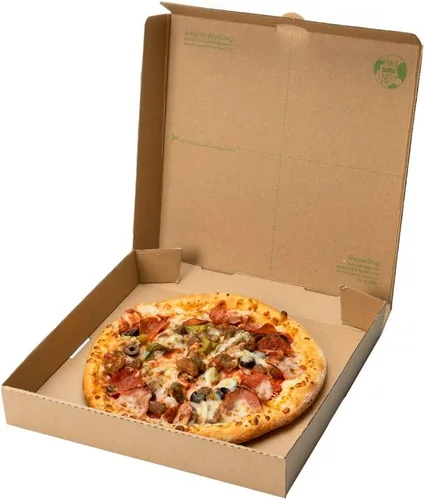 Vista 14 de Restaurantware Eco Pie - Cajas de pizza de 10.6 x 10.6 x 1.7 pulgadas, 50 cajas de entrega de pizza corrugada, reutilizables como platos, cajas
