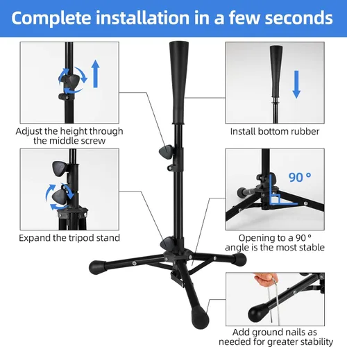 Vista 3 de Baseball Tee For Kids, Easy Adjustable Batting Tee From 20.85 to 31.30 Inches. Foldable and Stable Baseball Tees for Hitting with Portable Bag.