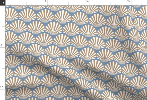 Vista 3 de Spoonflower Tela - Conchas Azul Preppy Art Deco Arena Blanca Costera Playa Náutica Impreso en Tela de Gasa Cuarto Grasa - Costura Ropa de Moda