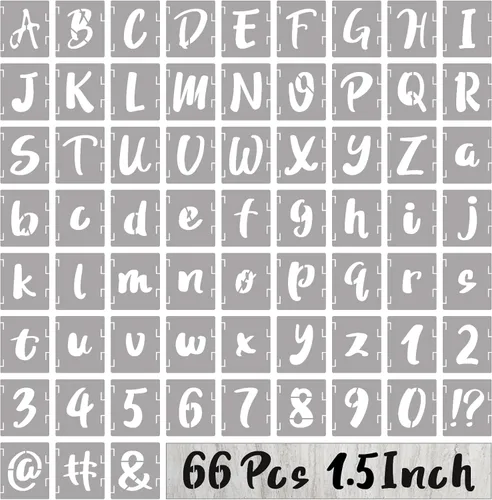 Vista 9 de BAMIDELE Plantillas de letras de 1 pulgada y números, kit de plantillas de dibujo entrelazadas de 66 piezas de plástico reutilizable, plantillas