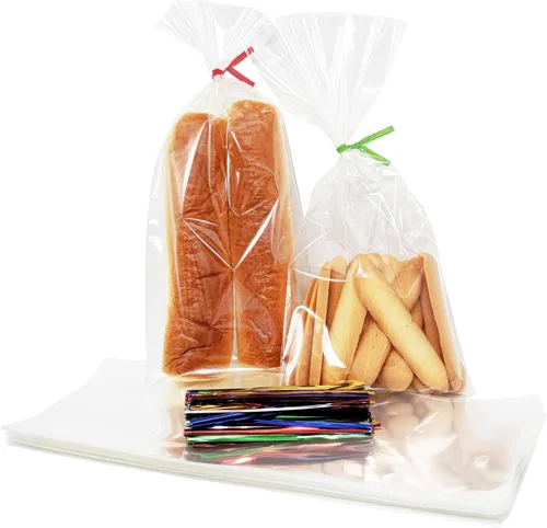 Vista 11 de 100 bolsas de celofán de 3 x 11 pulgadas, bolsas transparentes para dulces con lazos giratorios de 4 pulgadas, bolsas de plástico para violonchelo