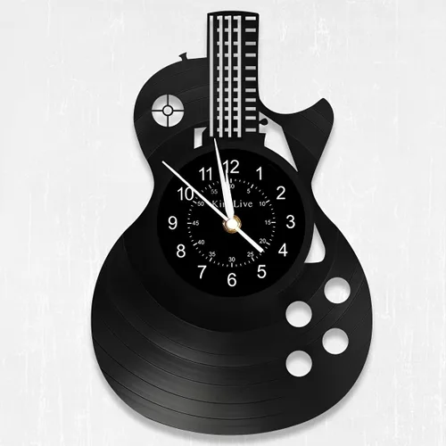 Vista 6 de KingLive Reloj de pared con disco de vinilo musical, decoración de sala de música, reloj de pared con tema musical, guitarra musical, decoración