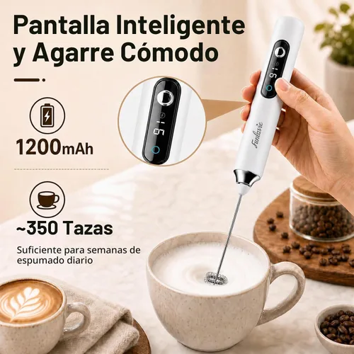 Vista 4 de Varita espumadora de leche de mano recargable con soporte de clip Blanco-Manos Libres