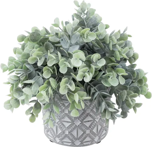 Vista 13 de MyGift Planta artificial de eucalipto en macetas modernas de hormigón gris con patrón geométrico en relieve (1, negro)