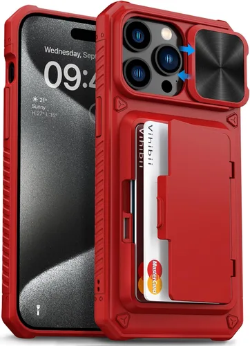 Vista 27 de Vihibii Funda para iPhone 13 Pro Max/iPhone 12 Pro Max con tarjetero (4 tarjetas) [bloqueo RFID] y cubierta de cámara deslizante, protección contra