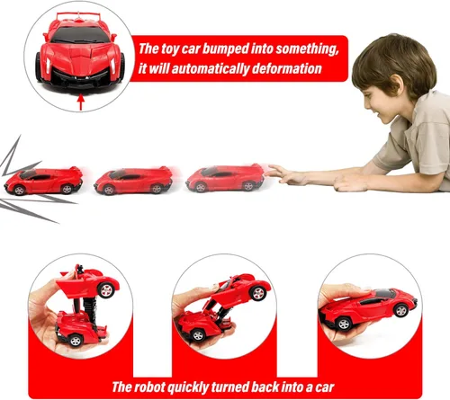 Vista 2 de Auto de juguete para niños pequeños de 3 a 6 años, autos de juguetes transformadores, camión de juguete impulsado por inercia para niños de 3 años