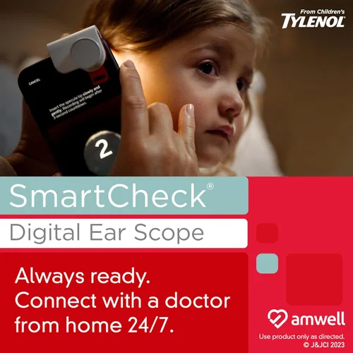 Vista 2 de Tylenol SmartCheck 2.0 Digital Ear Scope para niños de Tylenol, otoscopio con luz para iPhone y Android, cámara auditiva; incluye 1 abrazadera