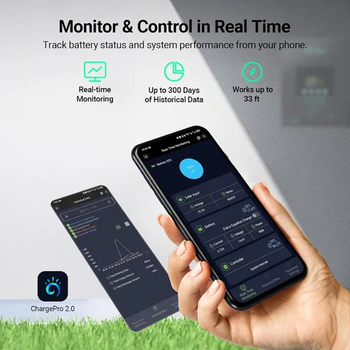Vista 5 de HQST Controlador de carga solar MPPT de 60 A, auto de 12 V/24 V/36 V/48 V, entrada fotovoltaica máxima de 150 V, aplicación Bluetooth inteligente