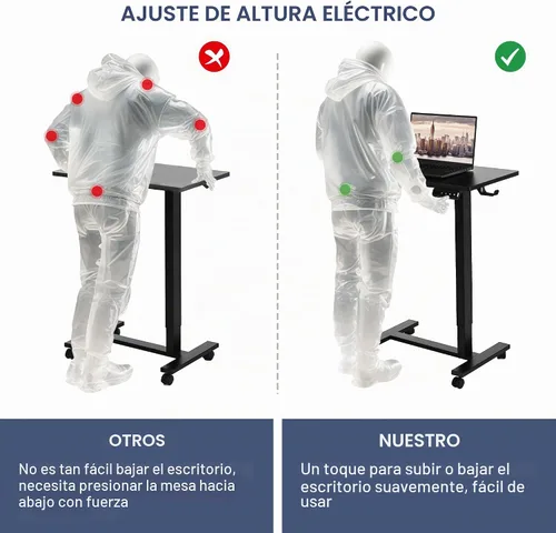 Vista 6 de Mesa eléctrica para colocar sobre la cama con ruedas, altura ajustable, mesa auxiliar reclinable, en forma de C, pequeño escritorio para computadora