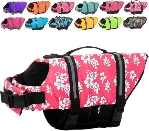 Vista 23 de Doglay Chaleco salvavidas para perros con asa de rescate, chaleco salvavidas para perros para nadar en barco, chaleco de natación reflectante Azul