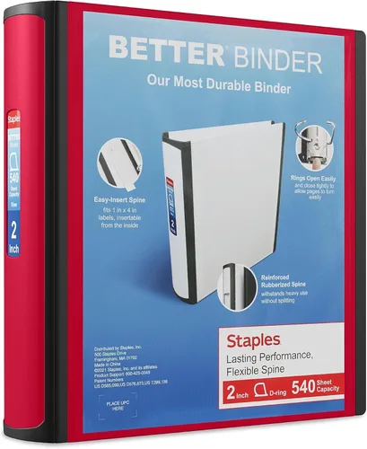Vista 15 de Carpeta con anillos en forma de "D" de 1 pulgada para mejor visualización Staples, Negro