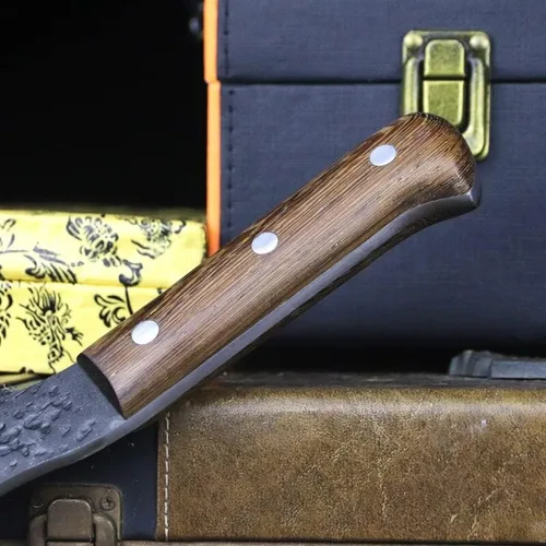 Vista 2 de MAYiT Cuchillo de carnicero para carne, hacha táctica afilada de acero de alto carbono forjado a mano, mango de madera de sándalo, hacha de corte
