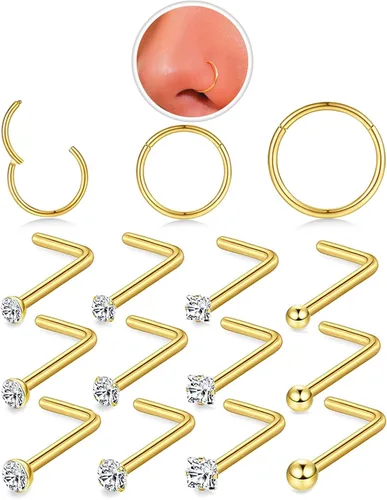 Vista 30 de Nose Rings Hoop and Nose Studs Sets for Women Men,Hypoallergenic 316L Surgical Stainless Steel Hinged Clicker Segment Nose Rings Hoop Helix