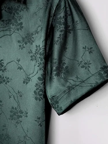 Vista 5 de Floerns Blusa de satén de manga corta con botones frontales y estampado floral para hombre
