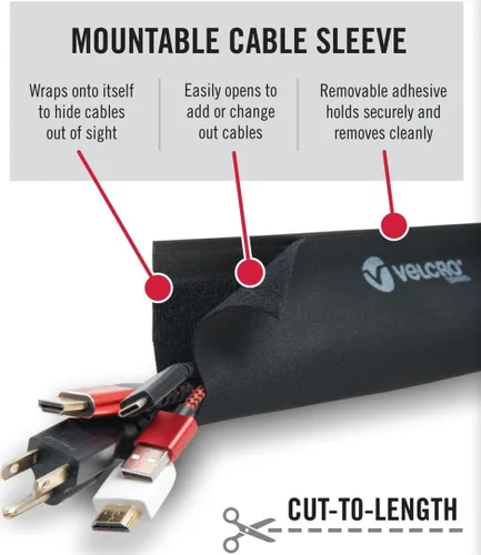Vista 11 de Funda para cable de montaje de la marca VELCRO, color negro, canal de cable de 3 pies