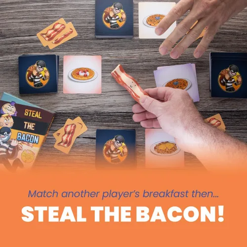 Vista 2 de Juego de cartas Steal The Bacon – Taco Cat Goat Cheese Pizza – Divertidos juegos familiares para niños y adultos – ¿A quién no le encanta el tocino?