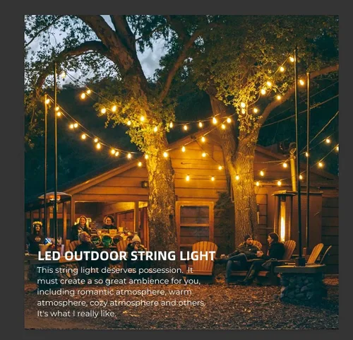 Vista 4 de Cadena de luces para exteriores de 96 pies (48 x 2), luz de patio de alambre blanco resistente de grado comercial con bombillas LED S14 Blanco-2700K