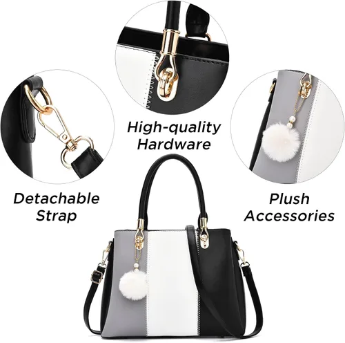 Vista 5 de Bolso de mano grande para mujer, bolso cruzado para mujer, costura de color, asa superior, bolso Hobo, 2 piezas