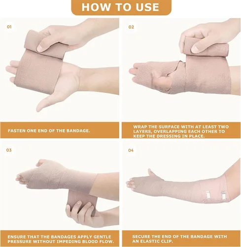 Vista 5 de D&H Medical Vendaje elástico – Paquete de 8 rollos de vendaje de compresión premium + 8 clips adicionales 4 rollos de cada