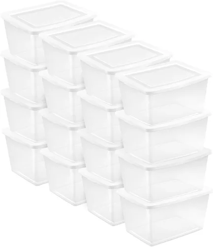 Vista 30 de Sterilite - Paquete de 12 cajas de almacenamiento apilables con tapas a presión; contenedor organizador de plástico resistente para armario, baño