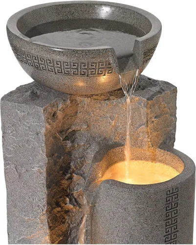 Vista 5 de Cuenco y columnas de mármol sintético, 34 1/2" de alto, fuente para interiores y exteriores Zen Decor - Característica de agua escalonada