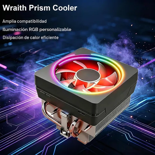 Vista 2 de Ryzen 7 Enfriador de CPU Wraith Prism RGB LED Disipador de calor Base de núcleo de cobre Pasta térmica preaplicada compatible con AMD Socket AM5 AM4