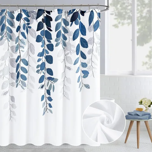 Vista 16 de BOODII Cortinas de ducha negras de 36 x 72 pulgadas, cortina de ducha de eucalipto de primavera para baño, cortina de baño con textura de flameado