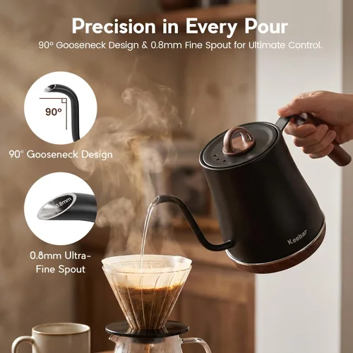 Vista 8 de Gooseneck Electric Kettle, 1.0 L, 1000W, 6 Temp Presets, LED Display Black