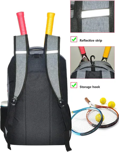 Vista 4 de d'yallee Bolsa de tenis para hombres y mujeres, racquetball, pickleball paddle squash, bolsa cruzada deportiva para adultos con puerto de carga USB