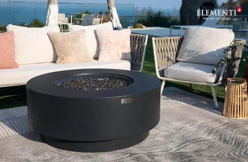 Vista 7 de AMS Chimenea Elementi Plus Nimes Mesa redonda de gas propano de hormigón gris oscuro (propano líquido)