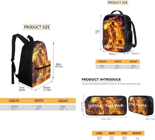 Vista 262 de FOR U DESIGNS Fuego baloncesto impreso niños escuela mochilas viaje mochila libro bolsa