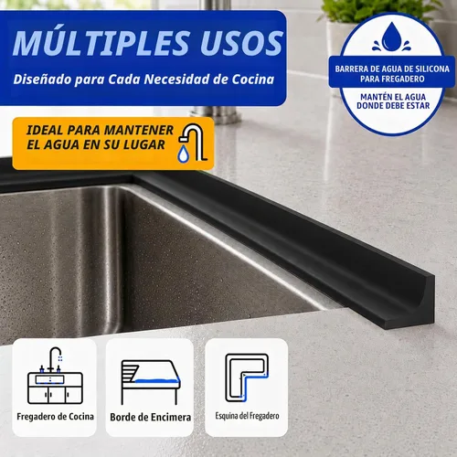 Vista 3 de Presa de agua de umbral de ducha de silicona, protector contra salpicaduras para fregadero de cocina, barrera de ducha (39 pulgadas)
