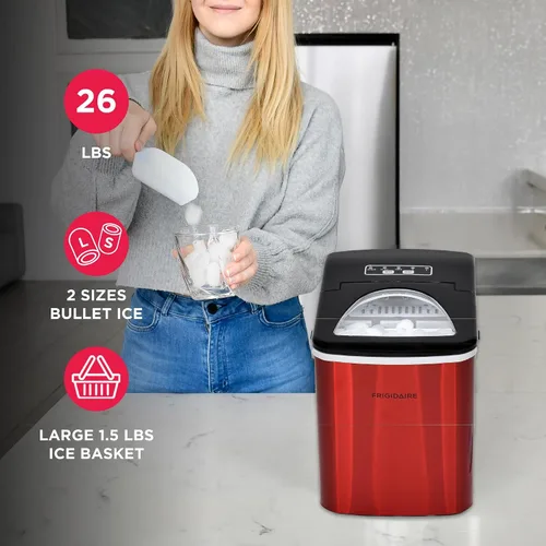 Vista 3 de Frigidaire 26 Lbs per Day Portable Compact Maker, Ice Making Machine, Red Stainless, Medium INOXIDABLE ROJ