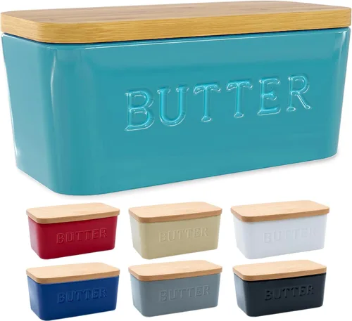 Vista 11 de PriorityChef Plato de Mantequilla Extra Grande con Tapa para Encimera, Envase de Mantequilla de Cerámica con Cubierta Hermética, Soporte