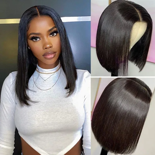 Vista 2 de ISEE Pelucas de cabello sin pegamento para principiantes, pelucas de encaje frontal para mujeres negras, cabello humano corto y lacio, pelucas