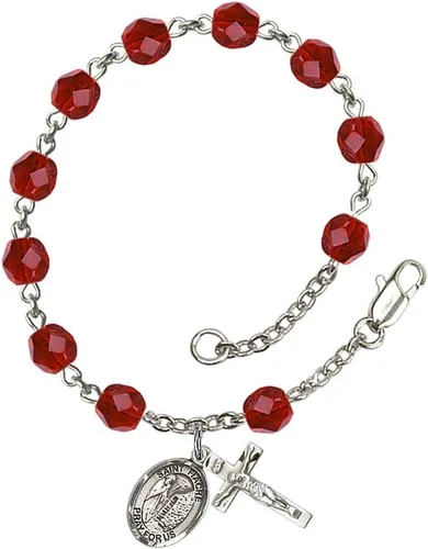 Vista 9 de Pulsera de rosario de cuentas del mes de nacimiento de julio con dije pequeño de San Patrón, 7 1/2 pulgadas