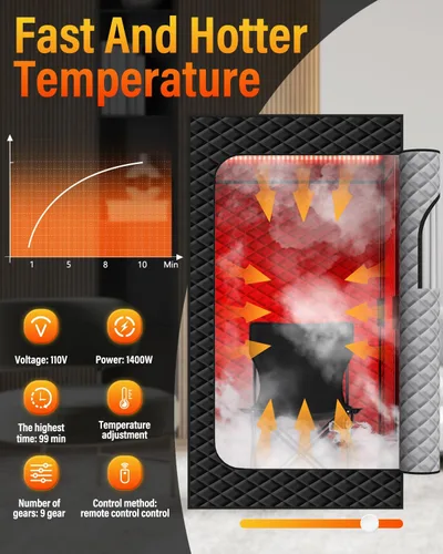 Vista 2 de KASUE Tienda de sauna de vapor portátil para el hogar, sauna infrarroja con vapor de 3 L, 9 niveles de temperatura y temporizador de 99 minutos, 5