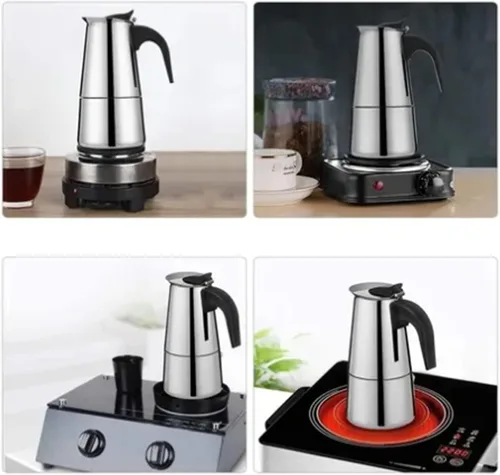 Vista 4 de Moka Pot 300ML Moka Espress - Cafetera de acero inoxidable, cafetera italiana, cafetera aislada para el hogar