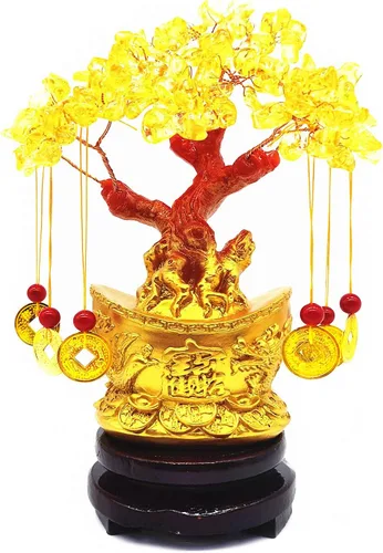 Vista 7 de Colorsheng Feng Shui - Árbol de dinero de cristal de cuarzo citrino, decoración estilo bonsái para suerte y riqueza (macetas de dragón)
