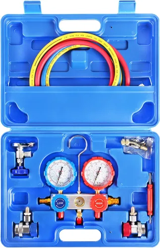 Vista 10 de JIFETOR 3 vías AC Manifold Gauge Set para el hogar auto R404A R134A R410A Colector azul