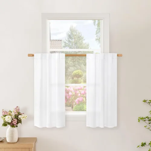 Vista 112 de BGment Cortinas cortas de lino marfil de 36 pulgadas de largo para ventanas de cocina, pequeñas cortinas texturizadas rústicas para café sobre