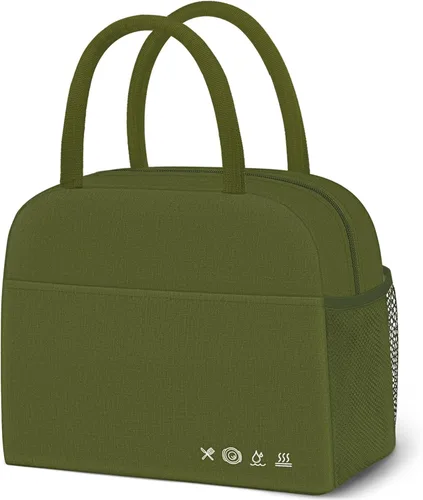 Vista 8 de DALINDA, lonchera con aislamiento reutilizable para mujeres y hombres, bolsa de almuerzo de alta capacidad para viajes, trabajo, picnic, verde